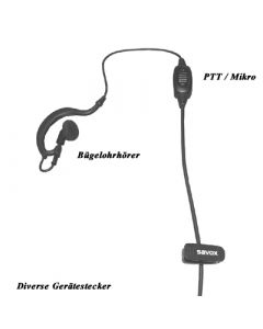1Wire FBI-Garnitur Bügelohrhörer mit Inline PTT/Mikrofon