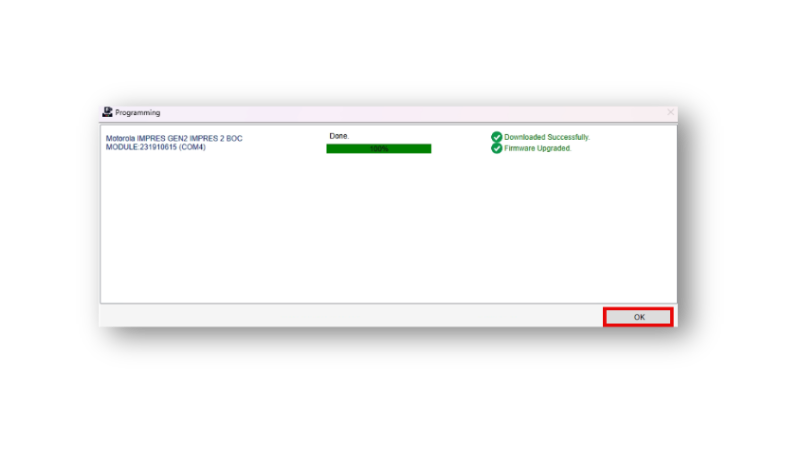 Der MSI Charger Reprogrammer zeigt den erfolgreichen Abschluss der Firmware-Aktualisierung an.